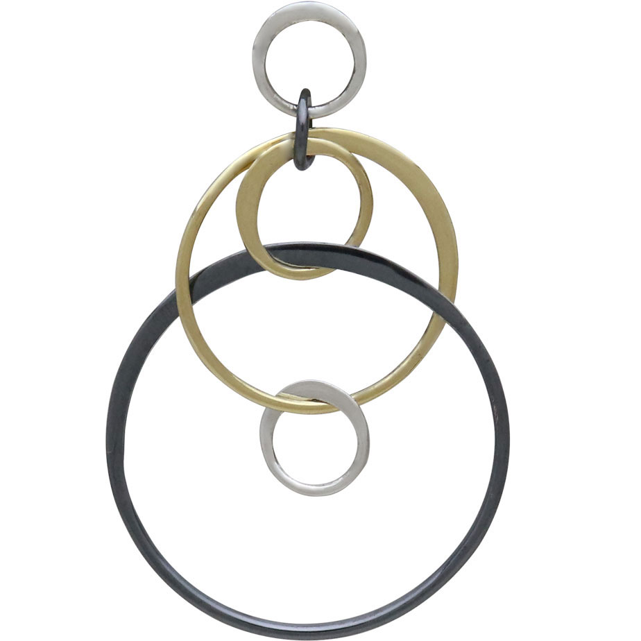 Silver Black and Bronze Six Floating Circles Link 40x25mm