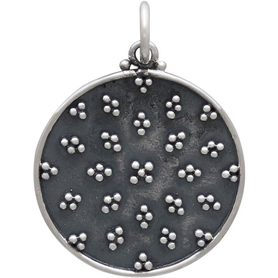 Sterling Silver Granulation Mandala Circle Charm 24x18mm