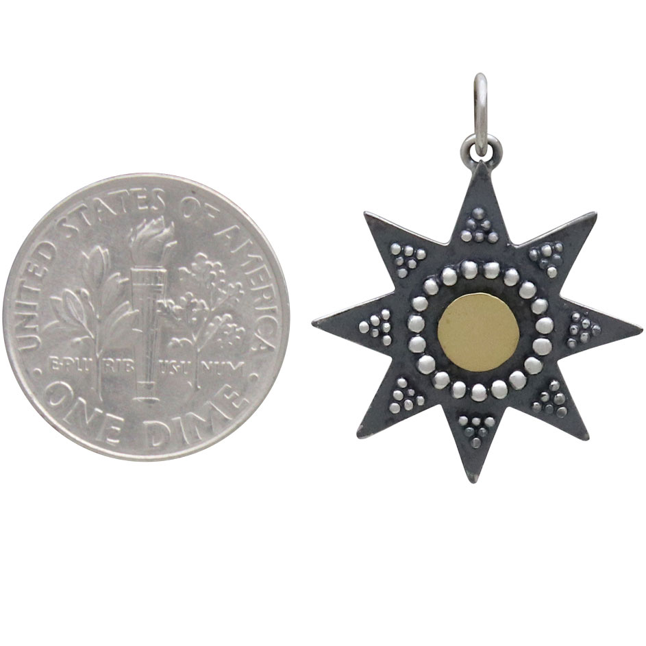Mixed Metal Sun Pendant with Granulation and Bronze 26x20mm