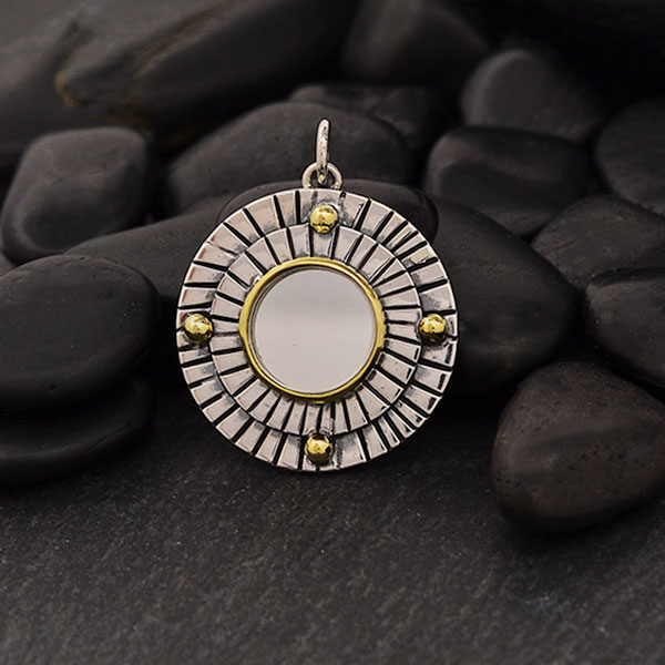 Sterling Silver Mirror Pendant with Hammered Lines