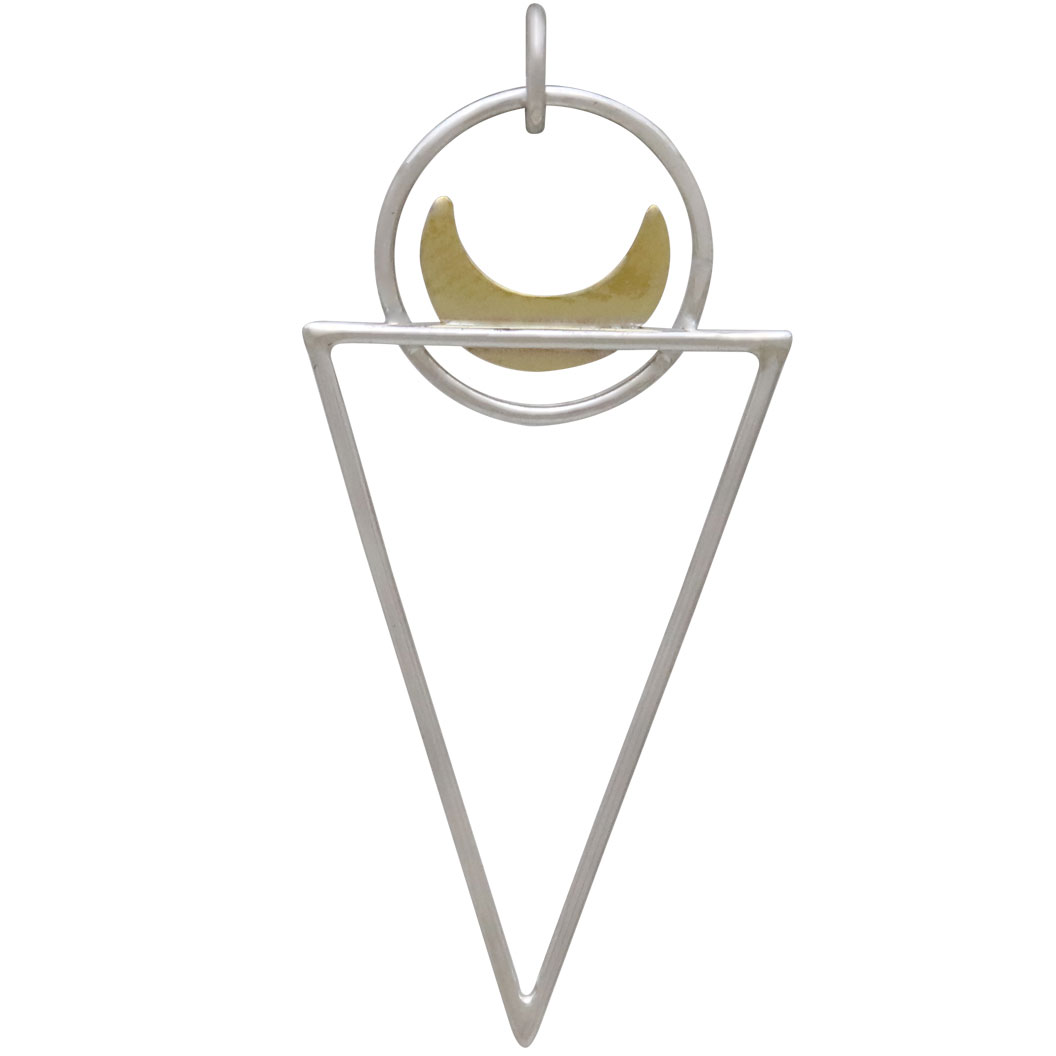 Sterling Silver Triangle Pendant with Bronze Moon 43x20mm