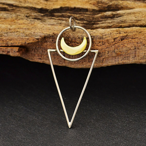 Sterling Silver Triangle Pendant with Bronze Moon 43x20mm