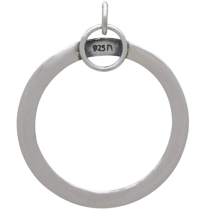 Sterling Silver Circle Pendant with Hammered Lines 31x25mm