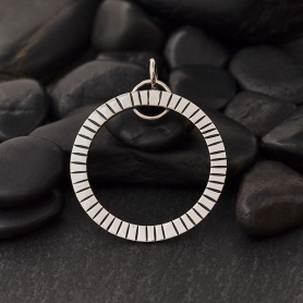 Silver Circle Pendant with Hammered Lines DISCONTINUED