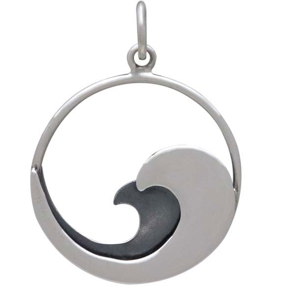 Sterling Silver Double Layer Wave Charm 25x18mm