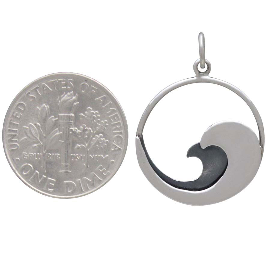 Sterling Silver Double Layer Wave Charm 25x18mm