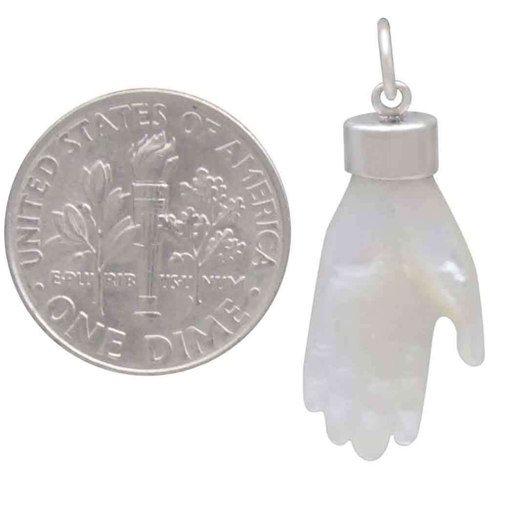 Carved Mother of Pearl Hand Pendant with Silver Bail 27x11mm
