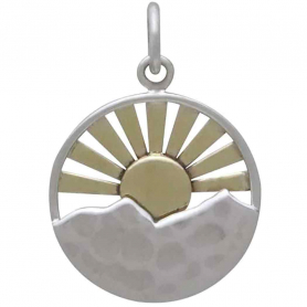 Small Mountain Range Charm with Bronze Sun Rays 22x15mm