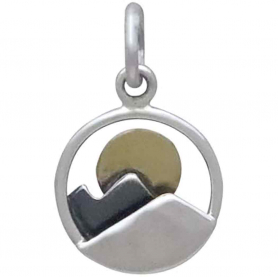 Mini Sterling Silver Mountain Charm with Bronze Sun