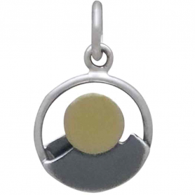 Mini Sterling Silver Mountain Charm with Bronze Sun