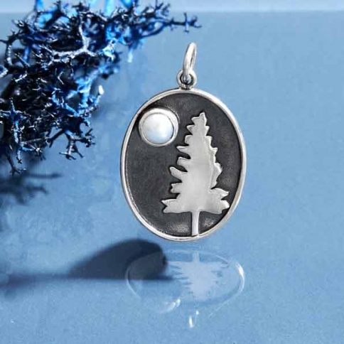 Sterling Silver Tree Charm with Pearl Moon