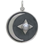 Sterling Silver Moon and Star Charm with Pearl Front View