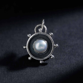 Sterling Silver Shadowbox with Pearl and Granulation 21x16mm