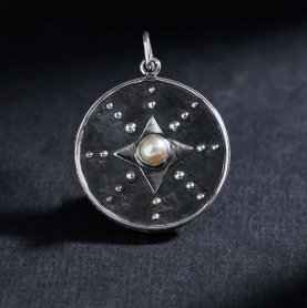 Sterling Silver North Star Pendant with Pearl 25x18mm
