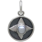 Sterling Silver Small North Star Charm with Pearl Front View