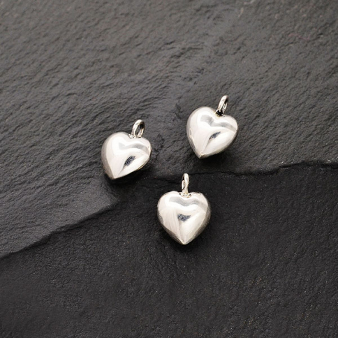 Sterling Silver Puffed Heart Charm - Tiny 9x7mm