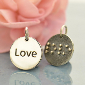 Sterling Silver Braille Charm - Love 16x12mm DISCONTINUED