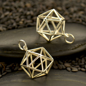 Sterling Silver Wire Icosahedron Pendant 21x15mm