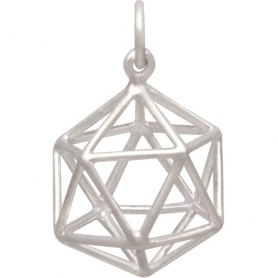 Sterling Silver Wire Icosahedron Pendant 21x15mm