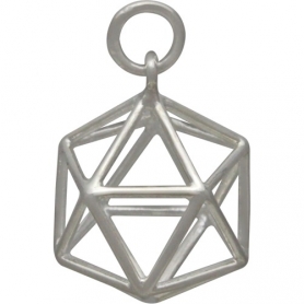 Sterling Silver Wire Icosahedron Pendant 21x15mm