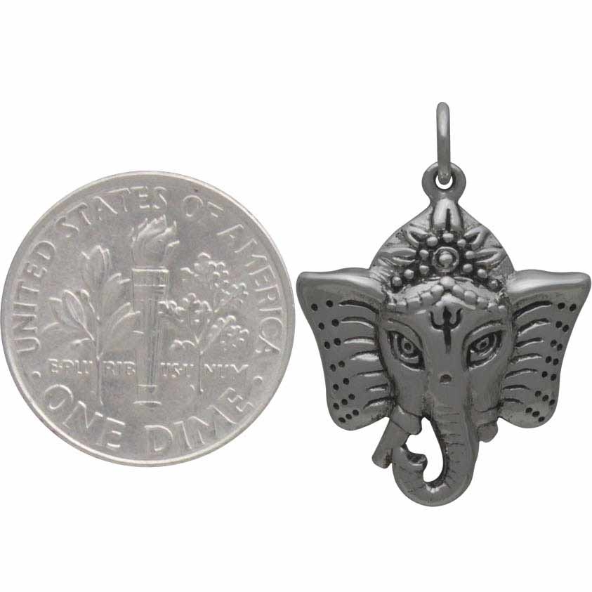 Sterling Silver Ganesh Pendant - Elephant Headed God 25x18mm