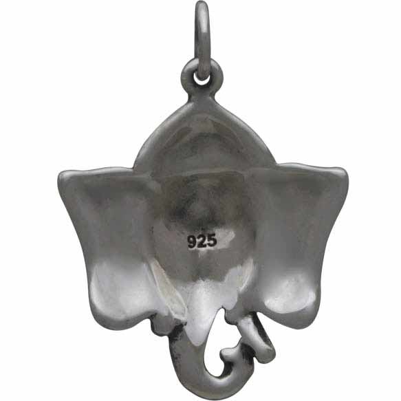 Sterling Silver Ganesh Pendant - Elephant Headed God 25x18mm