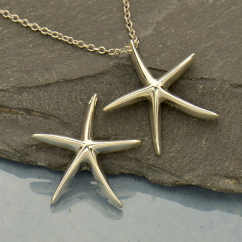 Sterling Silver Starfish Bead - Starfish Pendant 24x23mm