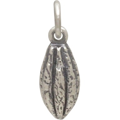Sterling Silver Cocoa Bean Charm -Chocolate Pod Charm 16x5mm