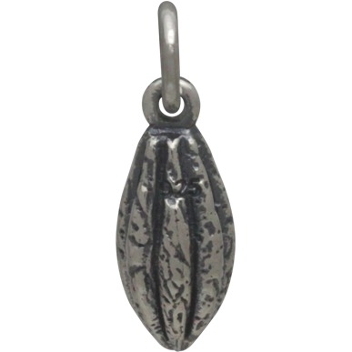 Sterling Silver Cocoa Bean Charm -Chocolate Pod Charm 16x5mm