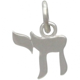 Sterling Silver Chai Life Symbol Charm - Jewish Charm 13x8mm