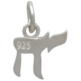 Sterling Silver Chai Life Symbol Charm - Jewish Charm 13x8mm