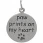 Silver Message Pendant - Paw Prints on my Heart 22x15mm