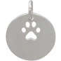 Sterling Silver Circle Charm with Paw Print Cutout 16x12mm