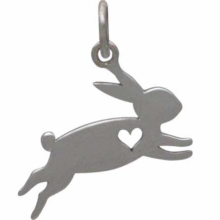 Sterling Silver Bunny Charm with Heart Cutout 15x15mm