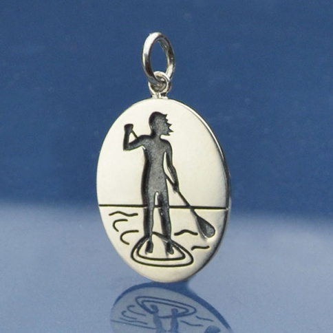 Sterling Silver Stand Up Paddle Girl Charm 23x13mm