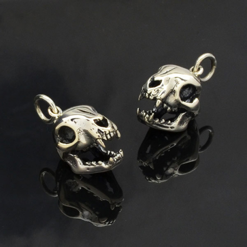 Sterling Silver Cat Skull Charm - Halloween Charm 18x9mm