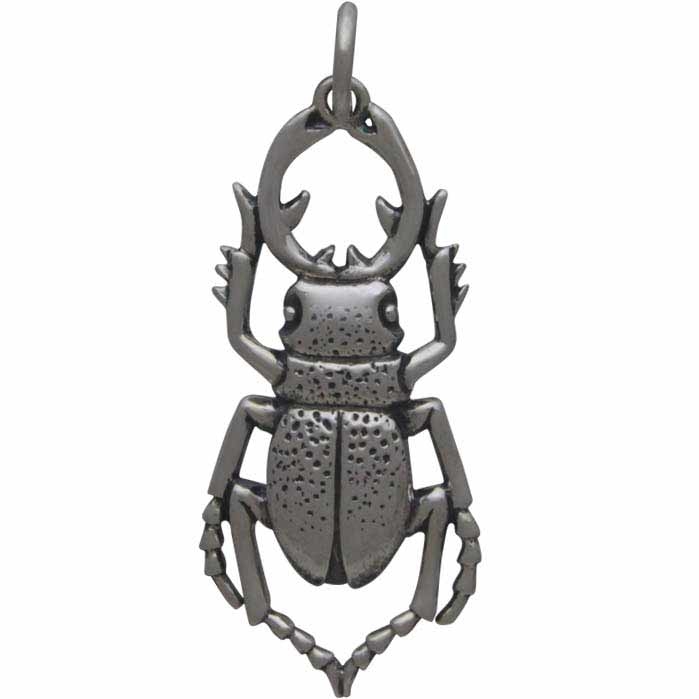 Sterling Silver Stag Beetle Charm - Bug Charm 30x12mm