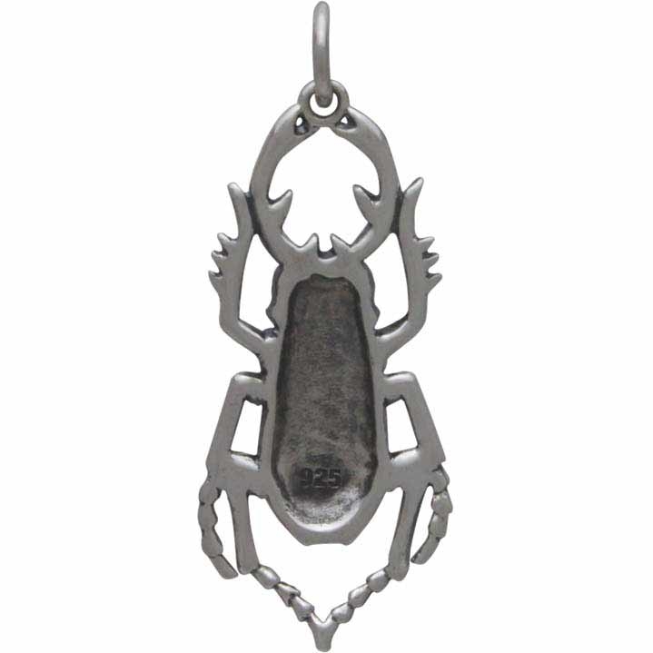 Sterling Silver Stag Beetle Charm - Bug Charm 30x12mm