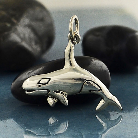 Sterling Silver Killer Whale Charm - Orca Charm 19x21mm