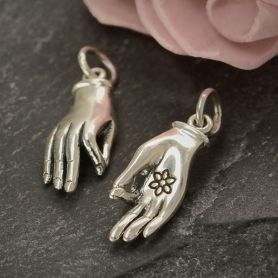 Sterling Silver Mudra Hand Charm - Right Hand 20x7mm