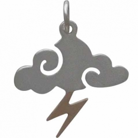Sterling Silver Cloud Charm w Bronze Lightning Bolt 21x17mm