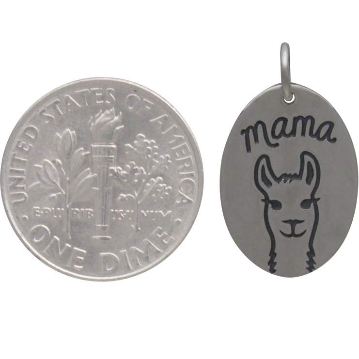 Sterling Silver Mama Llama Charm on disk 20x12mm