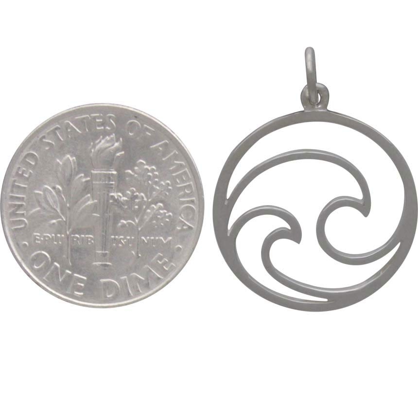 Sterling Silver Openwork Double Wave Charm 24x18mm