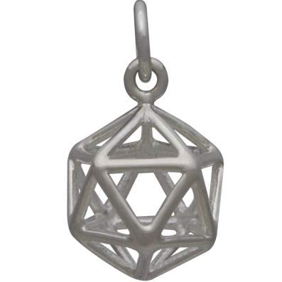 Sterling Silver Icosahedron 3D Charm 17x9mm
