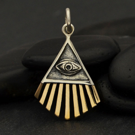 Sterling Silver All Seeing Eye Charm with Bronze 22x14mm