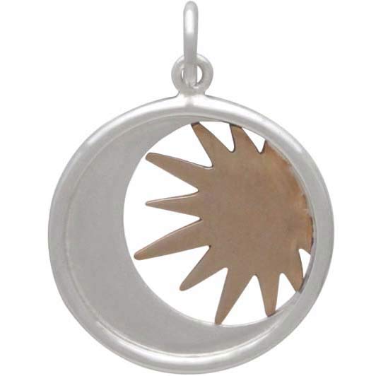 Sterling Silver Moon Charm in a Disk with Bronze Sun 23x17mm