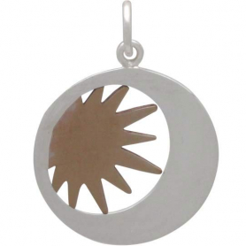 Sterling Silver Moon Charm in a Disk with Bronze Sun 23x17mm