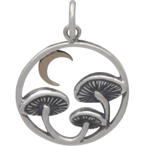 Sterling Silver Mushroom Charm with Bronze Moon 22x15mm