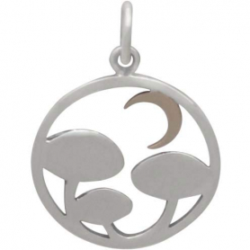 Sterling Silver Mushroom Charm with Bronze Moon 22x15mm