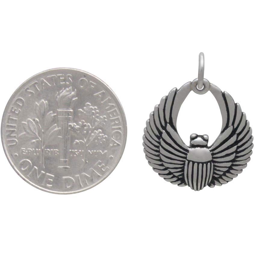 Sterling Silver Small Scarab Beetle Charm 20x15mm